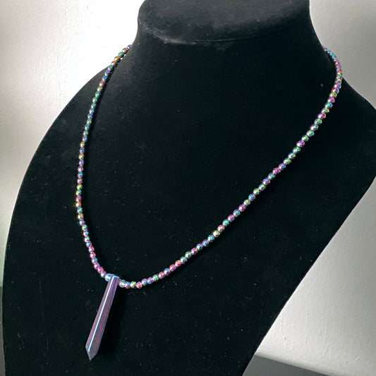 Rainbow Hematite and Blue Topaz Necklace