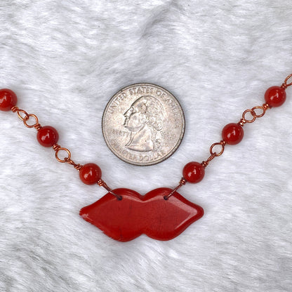 Red Jasper gemstone Lips Necklace