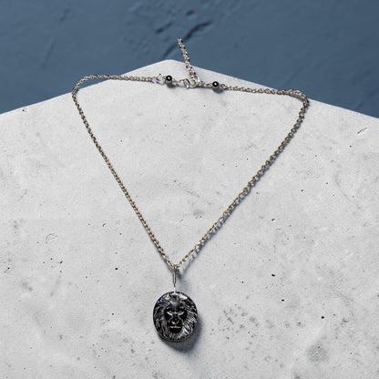 Hematite Lion Pendant on Patina copper chain Necklace