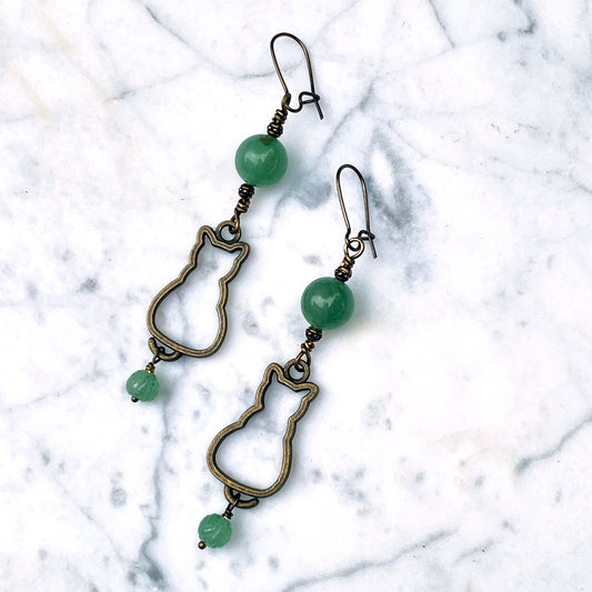 Kitty and Green Aventurine Dangle earrings