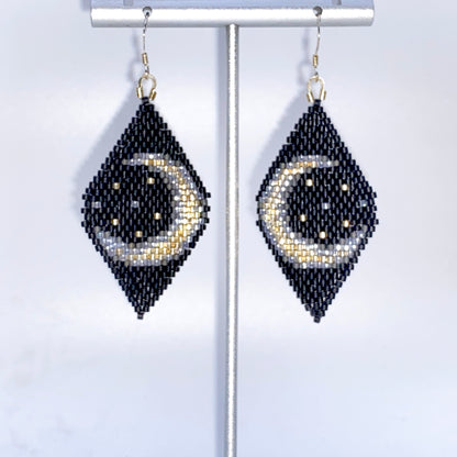 Crescent moon seed bead earrings