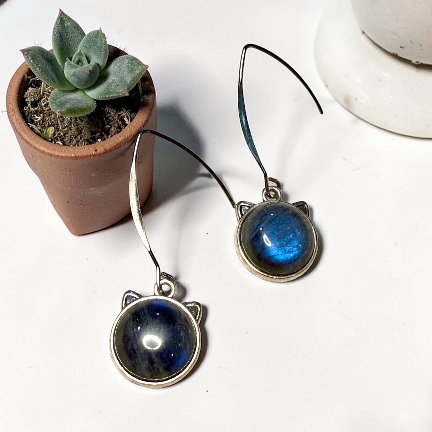 Labradorite Kitty Cat Face Earrings