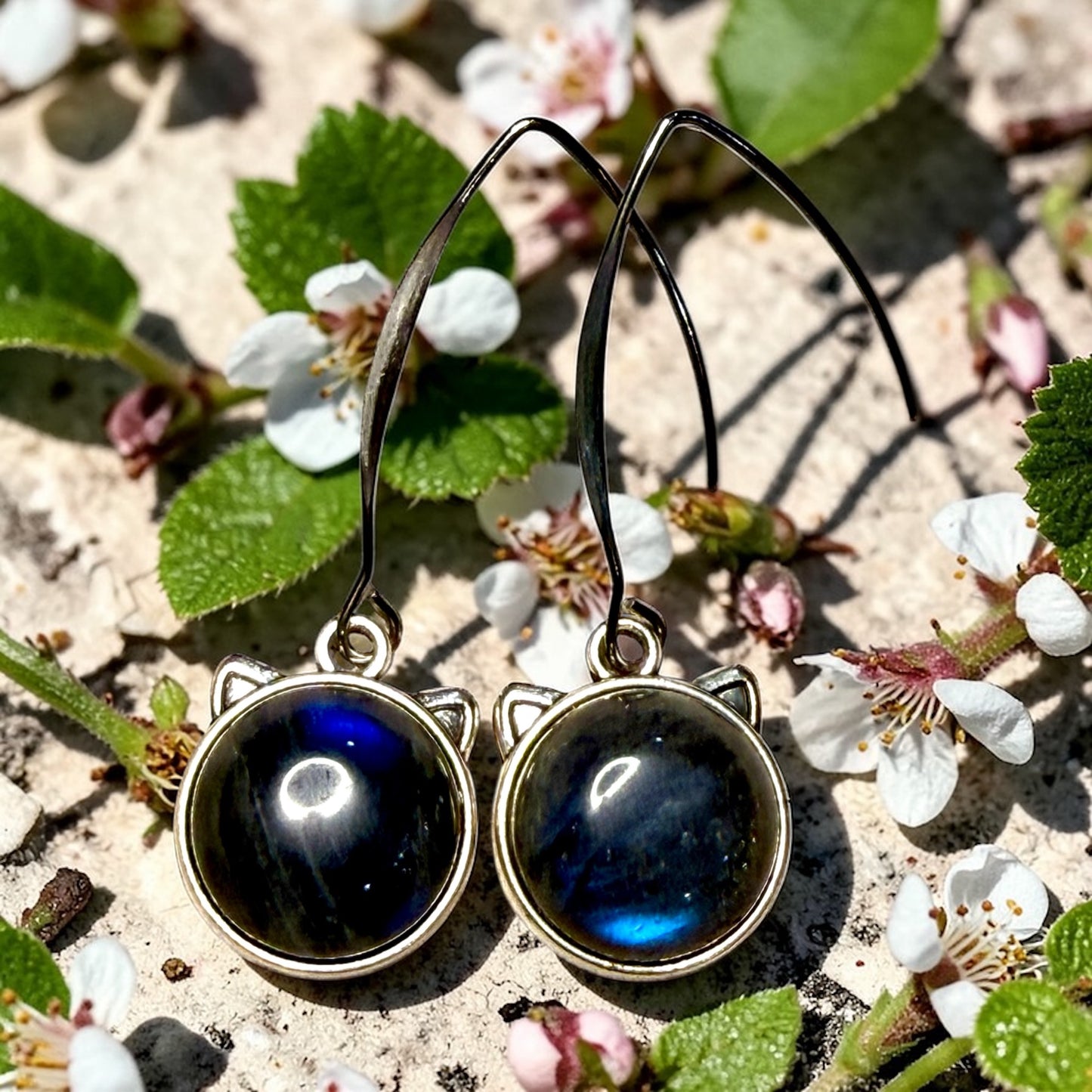 Labradorite Kitty Cat Face Earrings