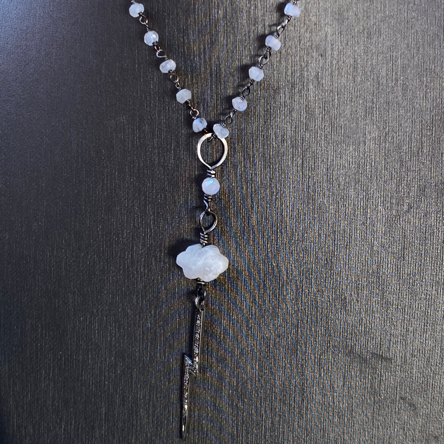 White Topaz Bolt and Moonstone gemstone Cloud Necklace