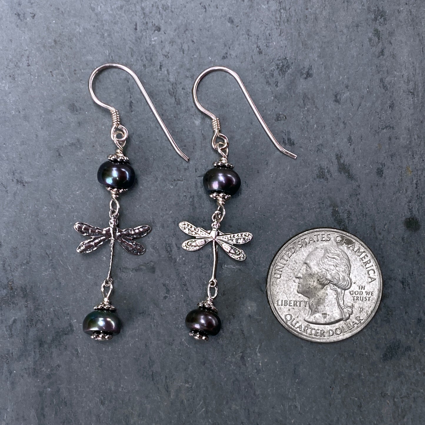 Dragonfly and Pearl Dangle earrings