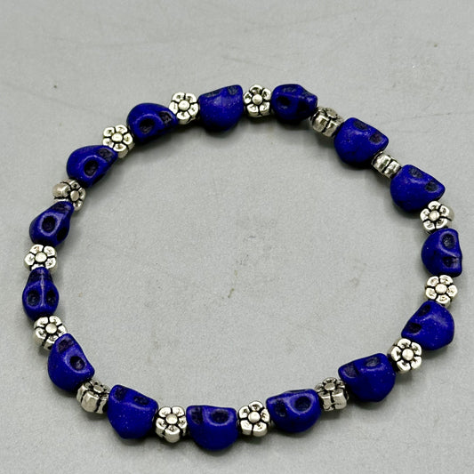 Blue Skulls and Flower Bracelet