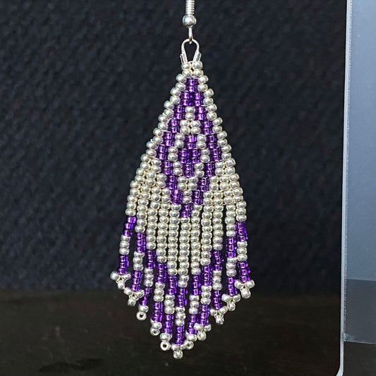 Purple Seed Bead Fringe Earrings