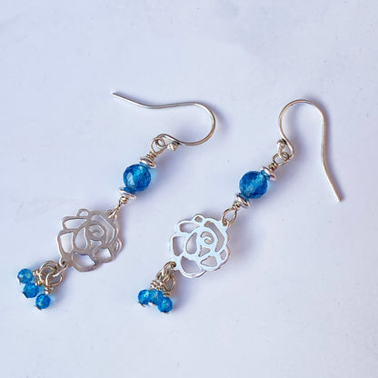 Blue Topaz and Rose Earrings