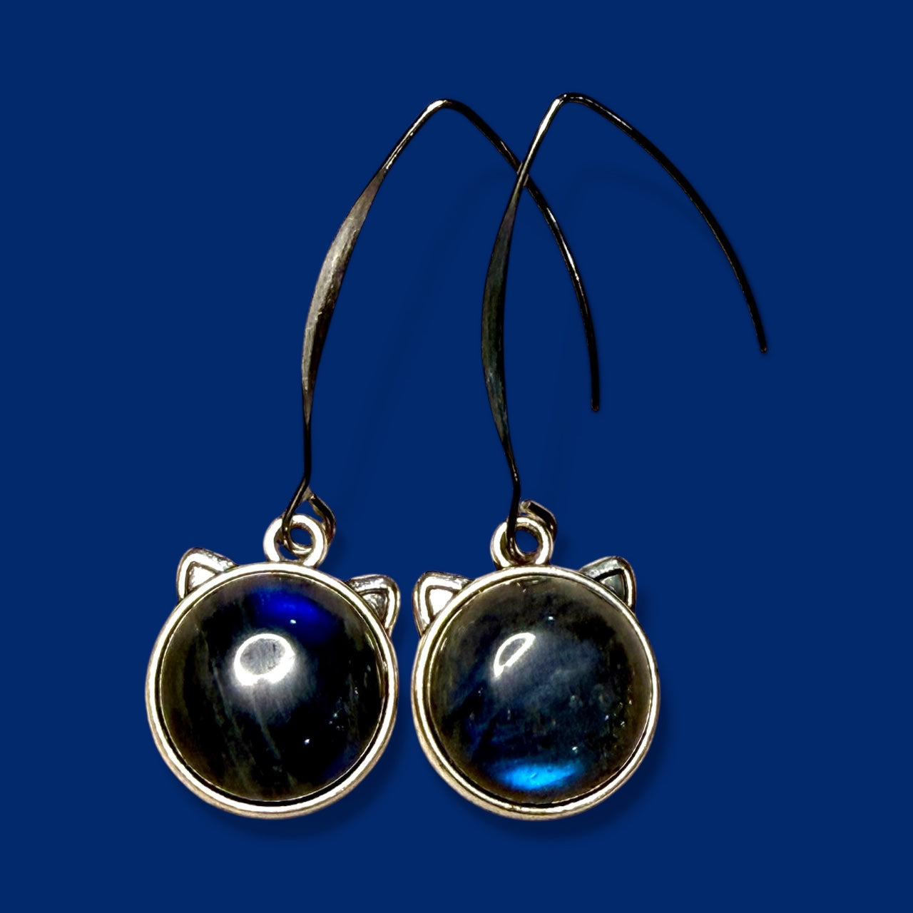 Labradorite Kitty Cat Face Earrings