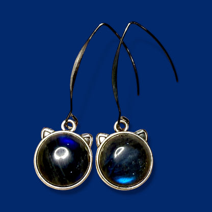 Labradorite Kitty Cat Face Earrings