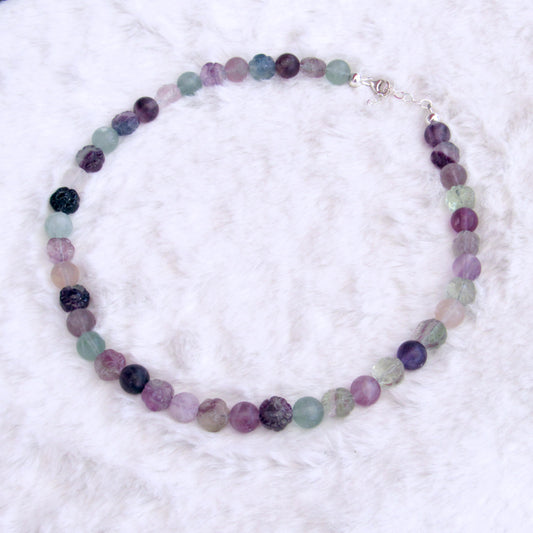 Rainbow Fluorite gemstone Beaded Flower Necklace