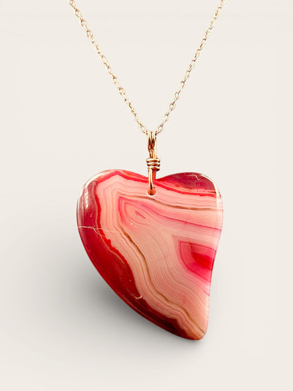 Red Banded Agate Heart Necklace