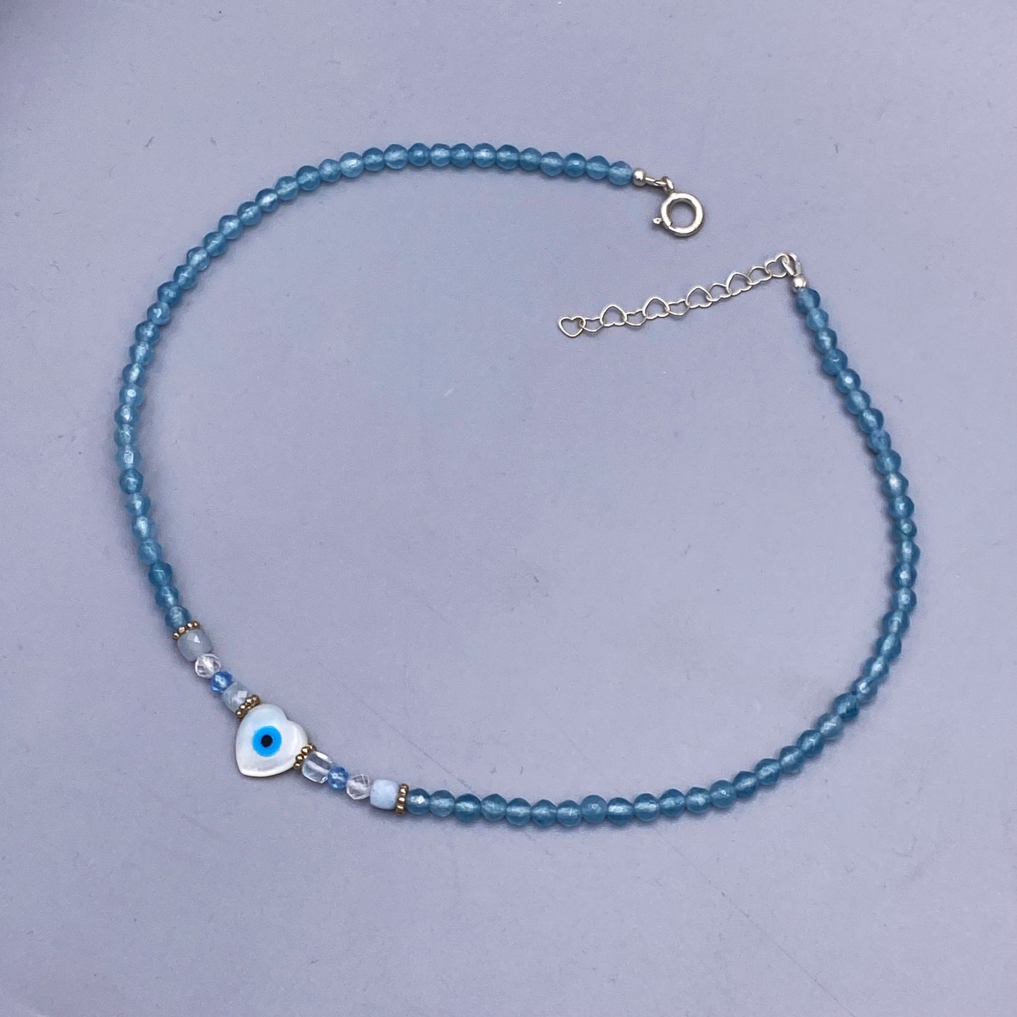 Aquamarine, Blue Topaz, and Evil Eye Necklace