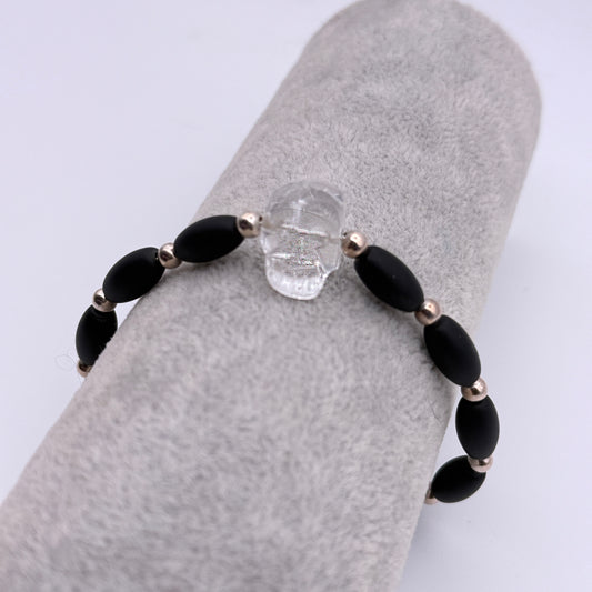 Quartz Skull and Onyx Bracelet