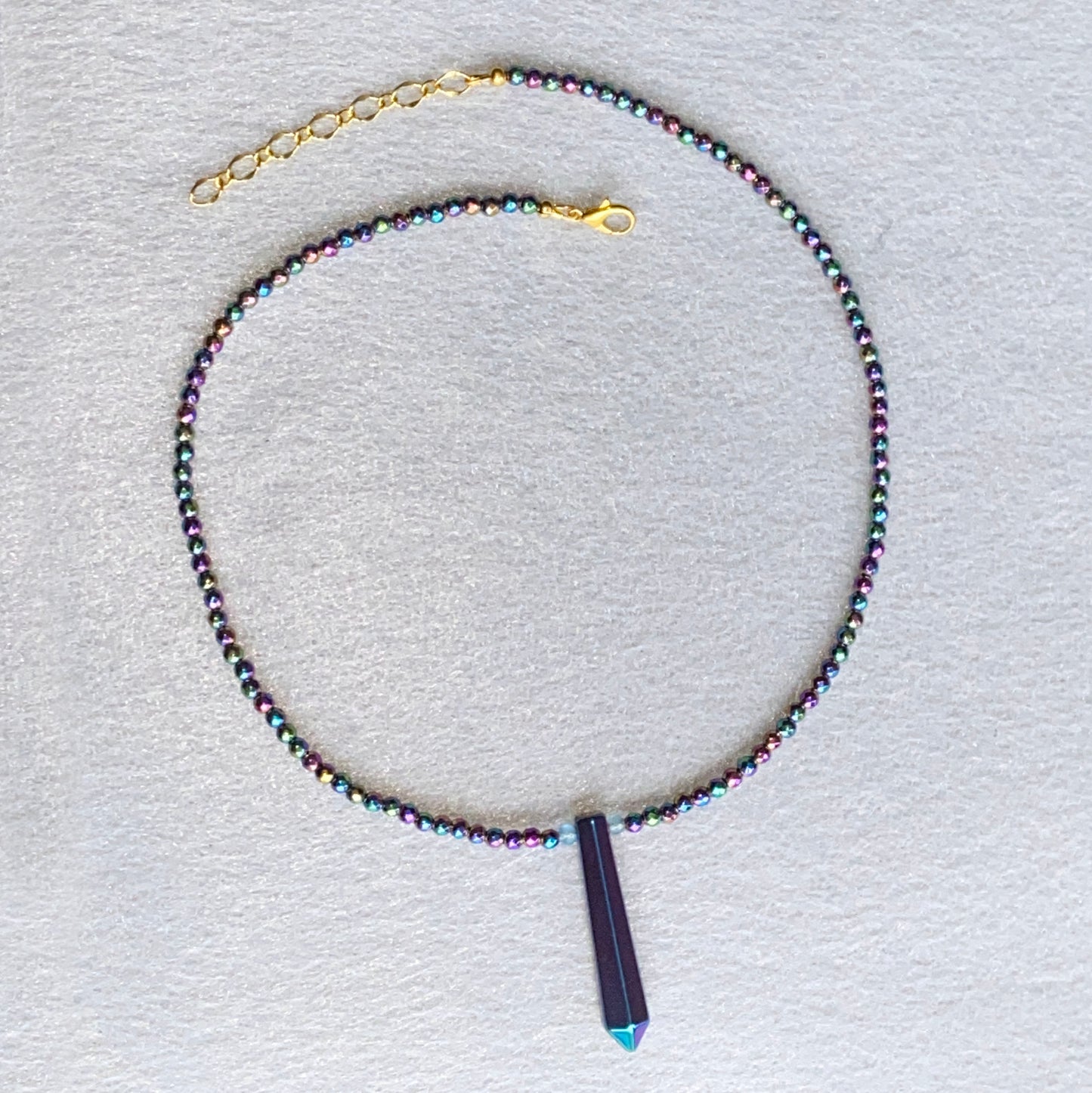 Rainbow Hematite and Blue Topaz Necklace