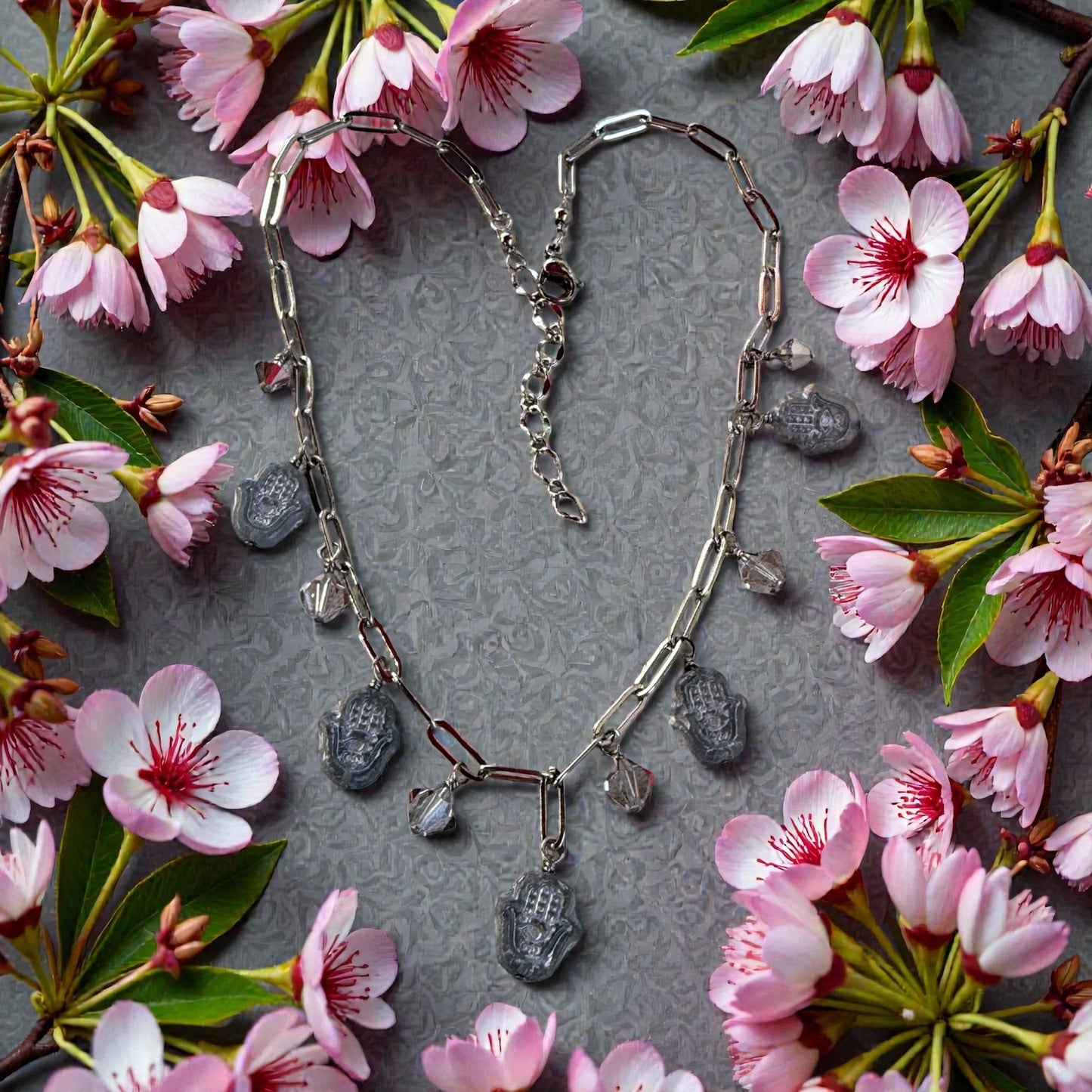 glass Hamsa chain Necklace