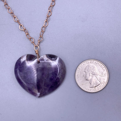 Amethyst Heart on Rose Gold Heart Necklace