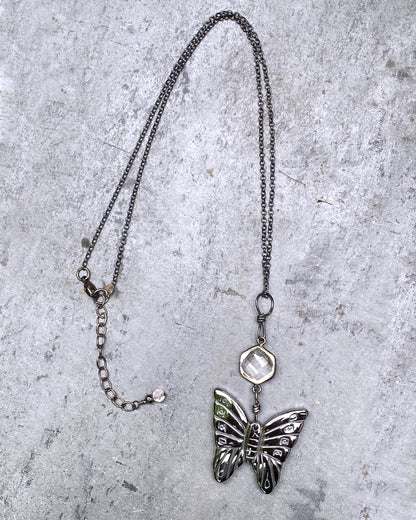 Hematite Butterfly and Quartz necklace