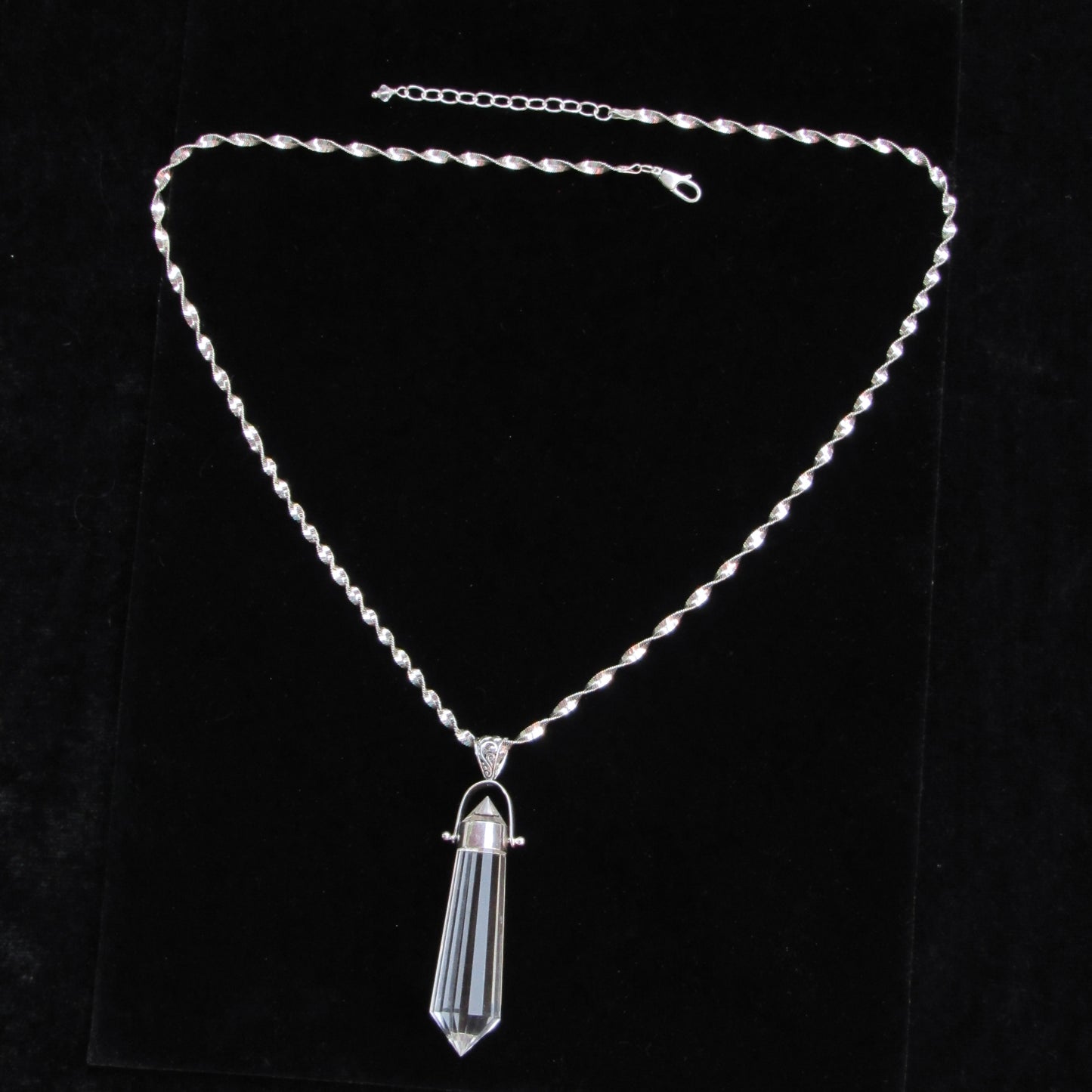 Clear Quartz Point Pendant on Vintage Renewed Chain