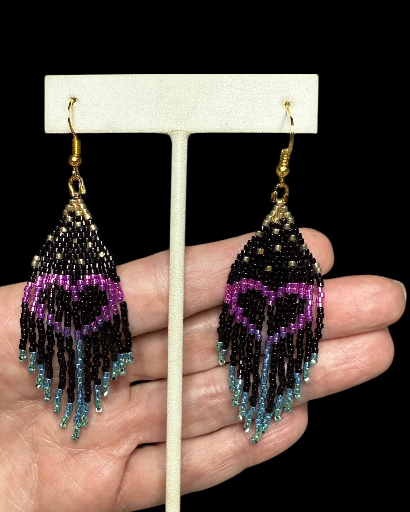 Heart Fringe Metallic Beaded Earrings