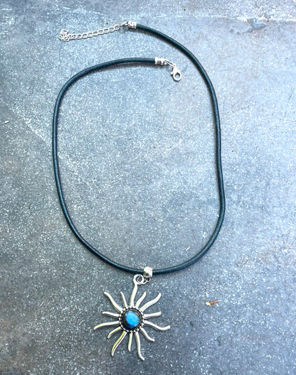 Labradorite gemstone Sun Leather Necklace