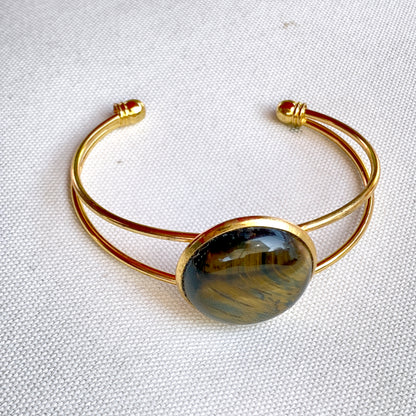 Gold Plated Cuff bracelet with Genuine Gemstones