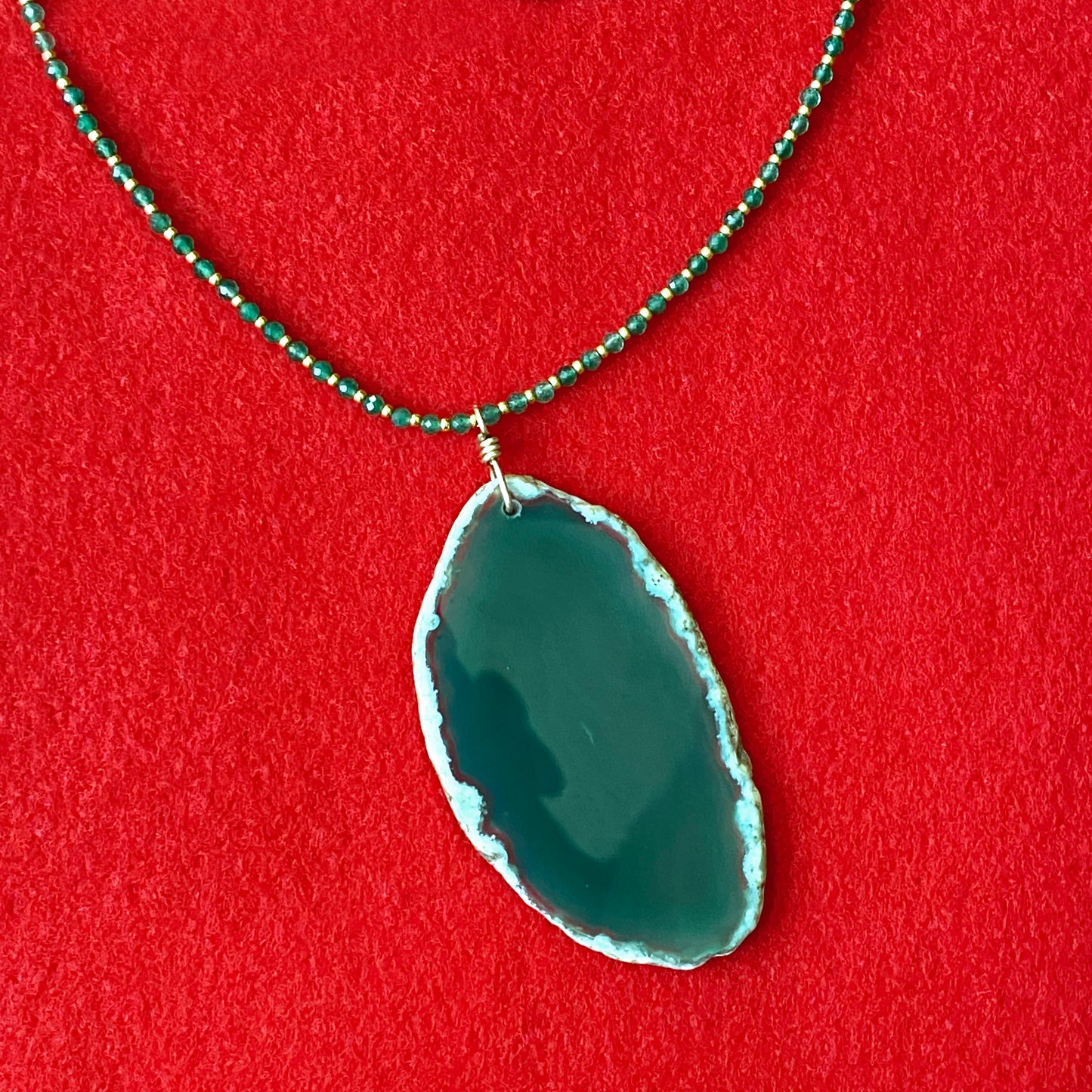 Green Agate gemstone Slice necklace