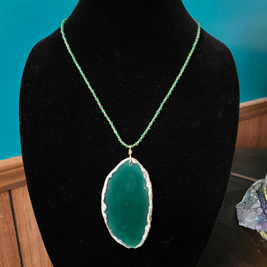 Green Agate gemstone Slice necklace