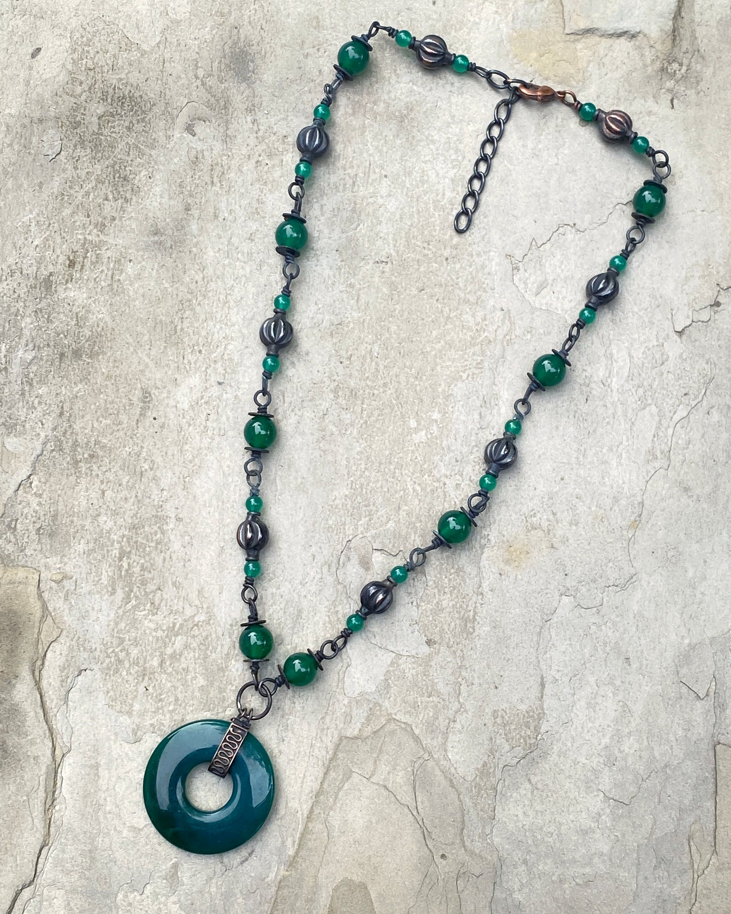 Green agate gemstone and copper chain Necklace.