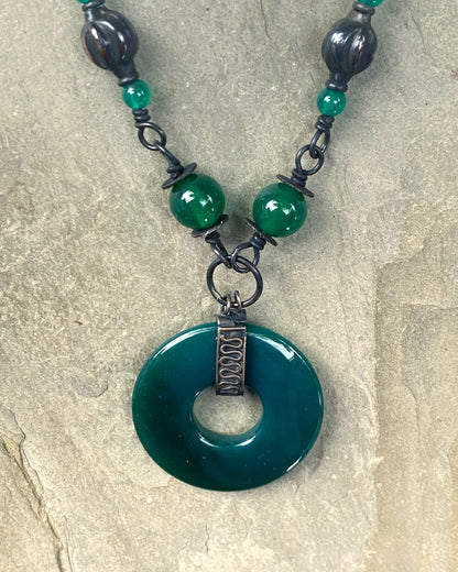 Green agate gemstone and copper chain Necklace.