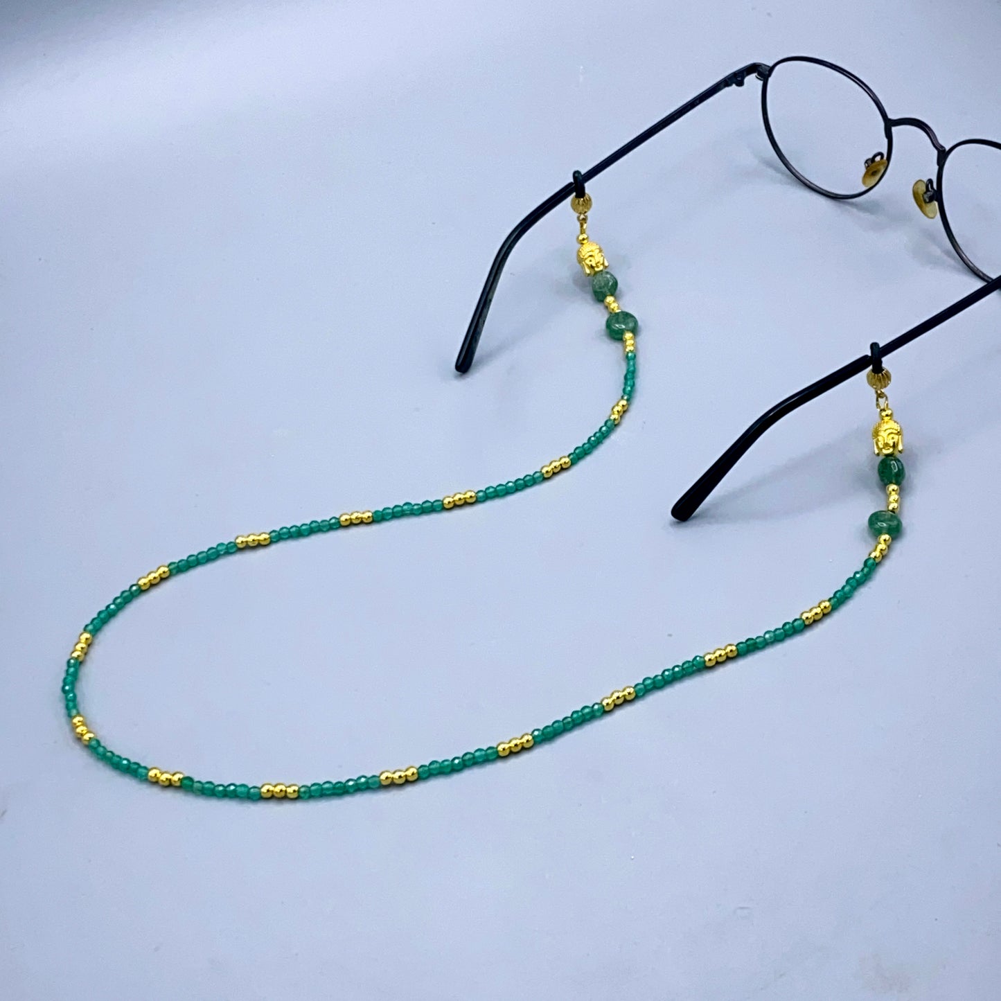 Green Aventurine Gemstone with Golden Buddha Eyewear Keeper