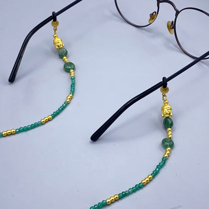 Green Aventurine Gemstone with Golden Buddha Eyewear Keeper