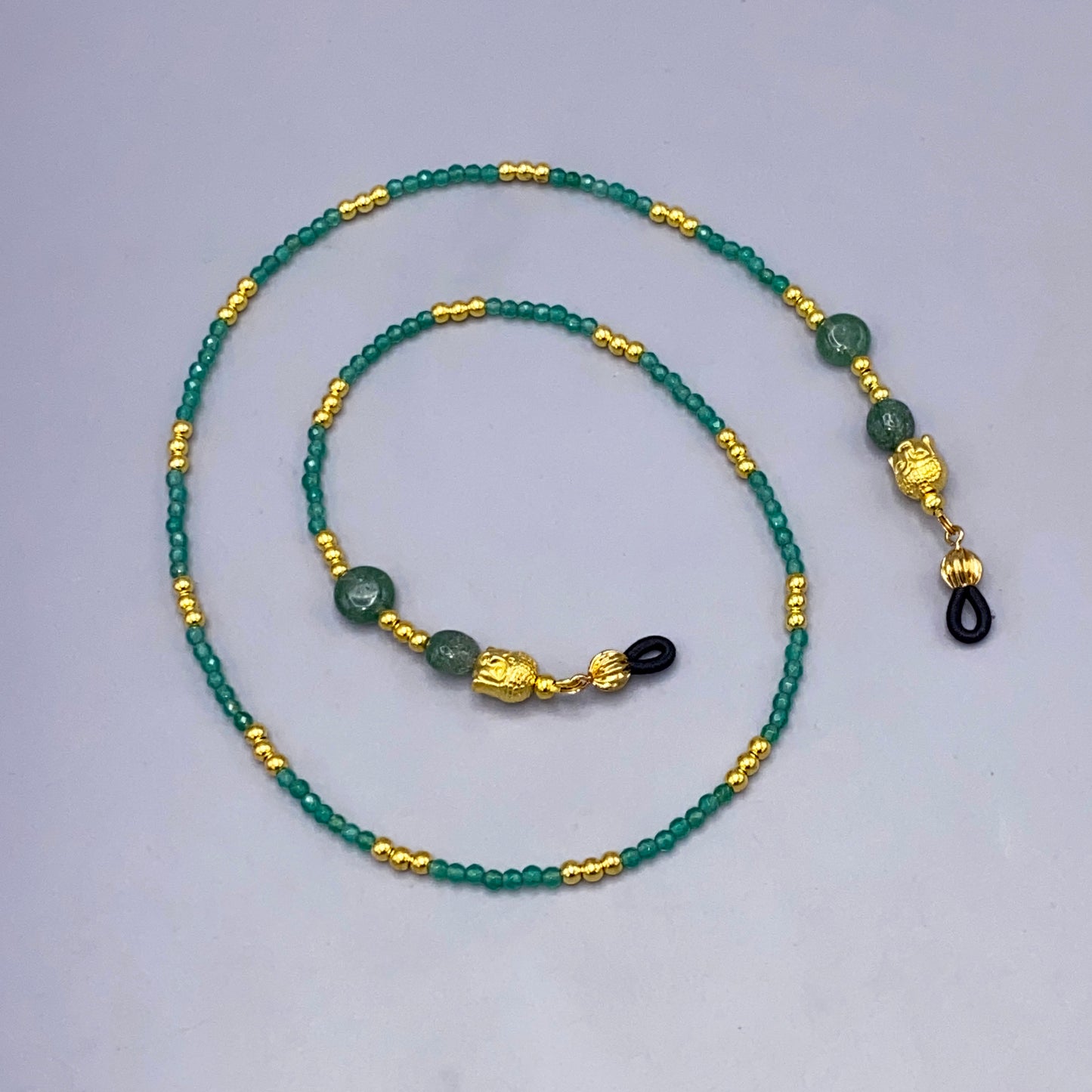 Green Aventurine Gemstone with Golden Buddha Eyewear Keeper