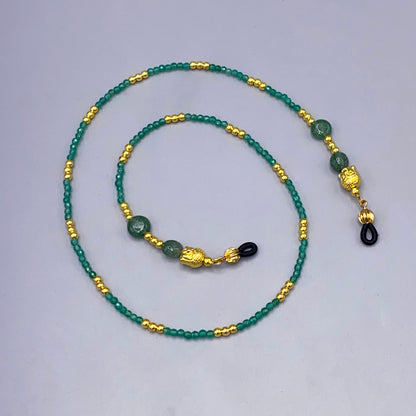 Green Aventurine Gemstone with Golden Buddha Eyewear Keeper
