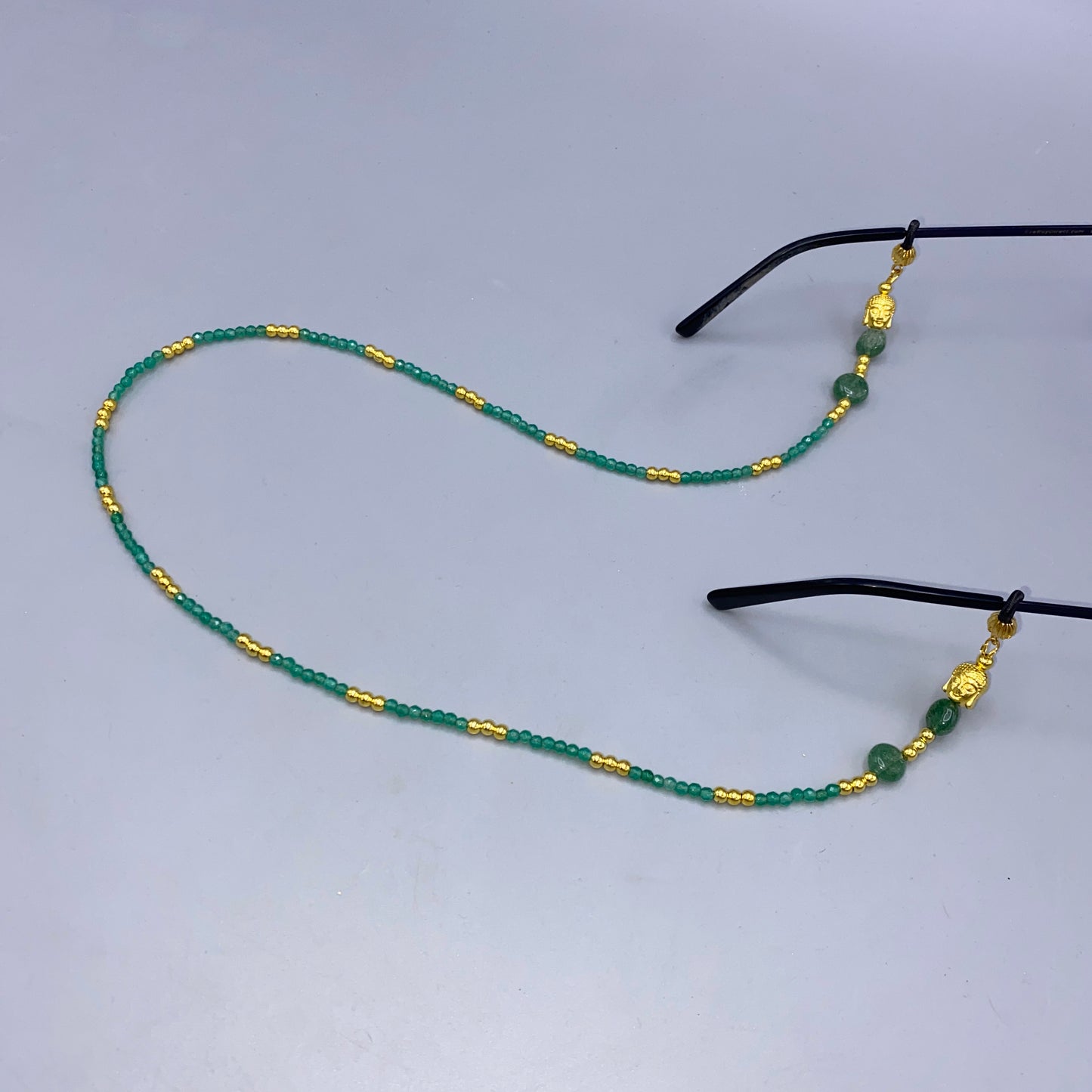 Green Aventurine Gemstone with Golden Buddha Eyewear Keeper