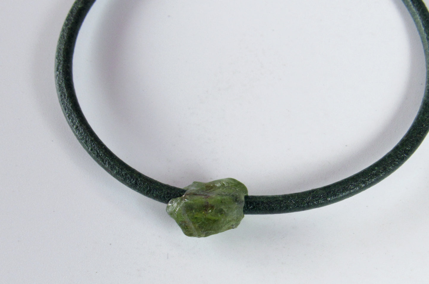 Green Leather and Peridot Gemstone clasp bracelets