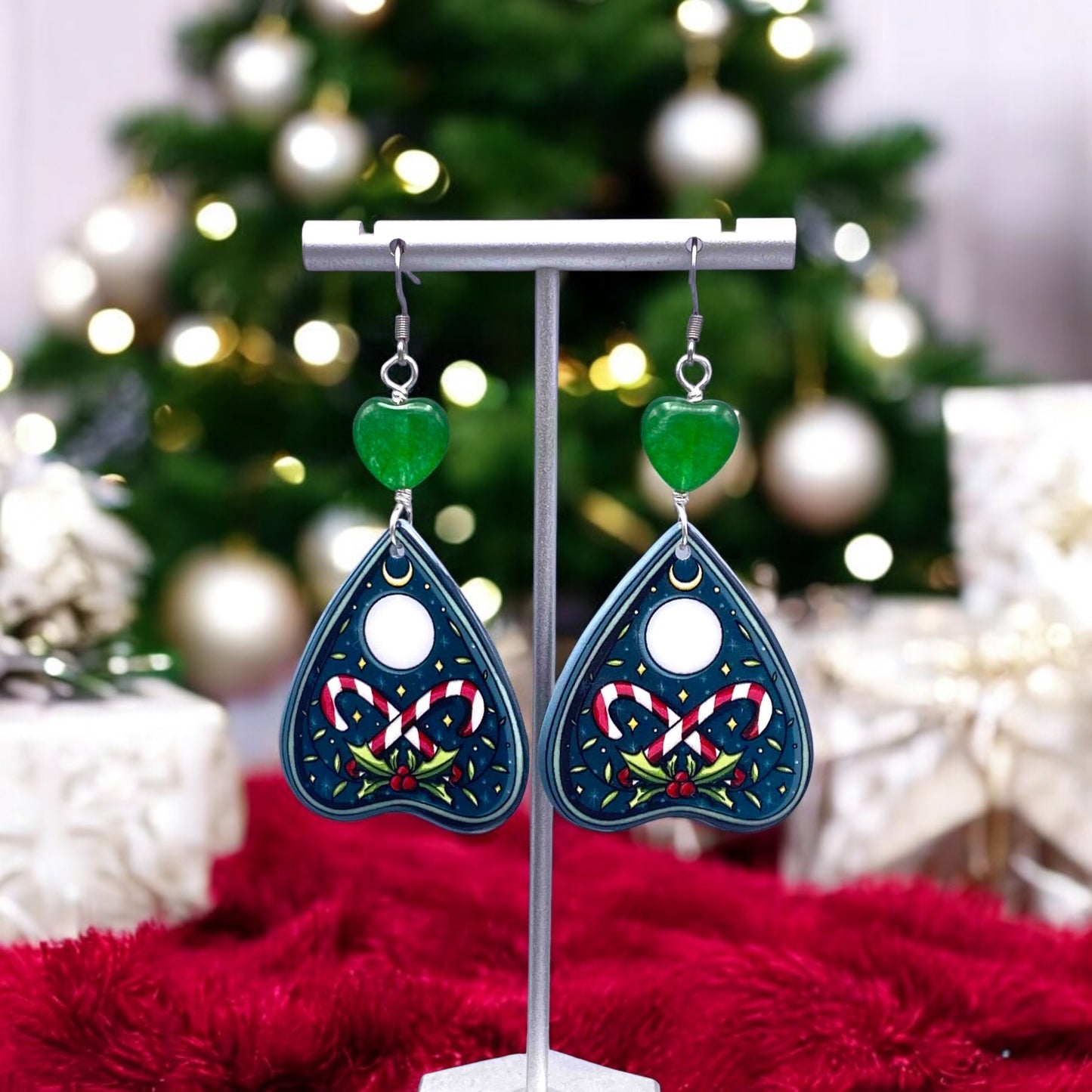 Jade Hearts and a Subtle Witchy Christmas Dangle Earrings