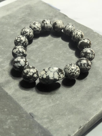 Chunky Snowflake Obsidian Bracelet