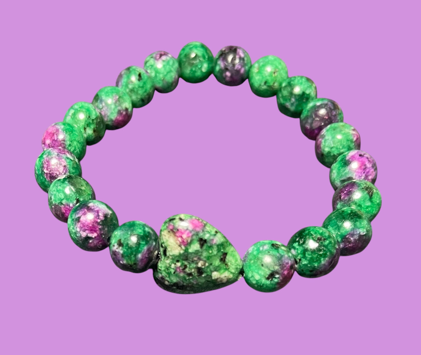 Ruby Zoisite Heart Beaded Bracelet