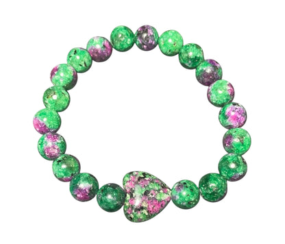 Ruby Zoisite Heart Beaded Bracelet