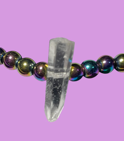 Rainbow Hematite and Quartz Beaded Stretch Bracelet