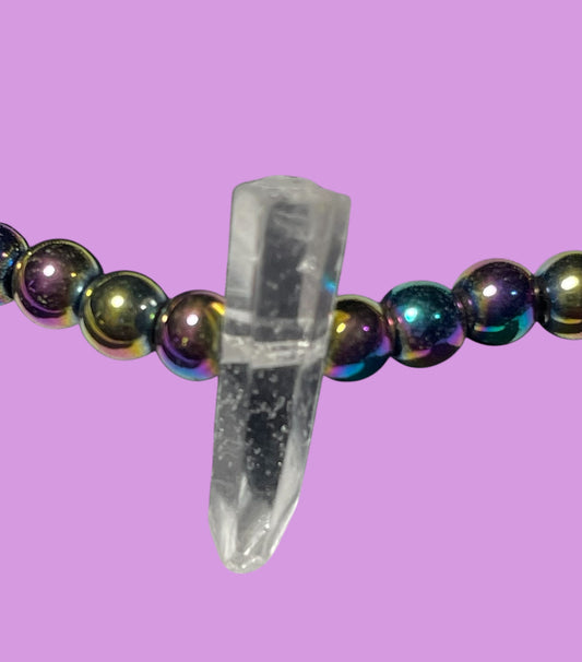 Rainbow Hematite and Quartz Beaded Stretch Bracelet