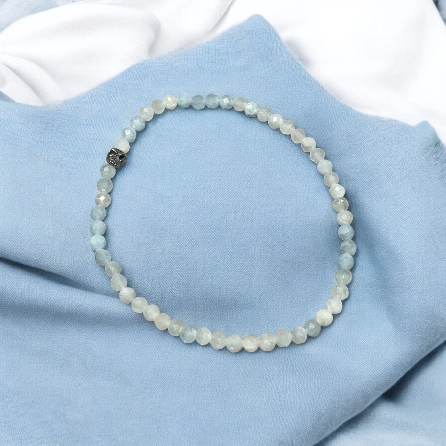 Dainty Aquamarine and Skull Bracelet