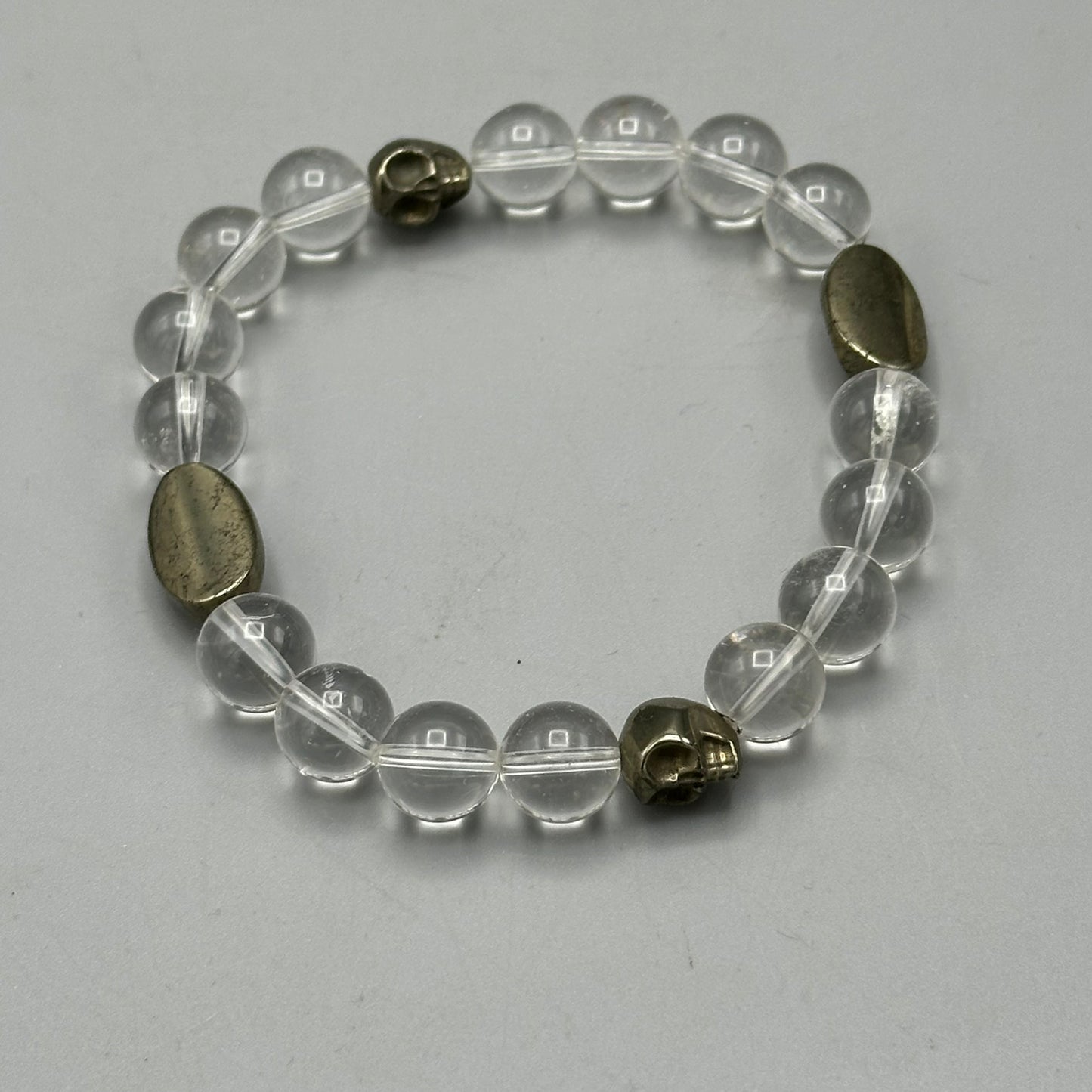 Quartz and Pyrite Skull Bracelet
