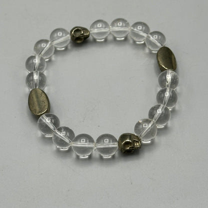 Quartz and Pyrite Skull Bracelet