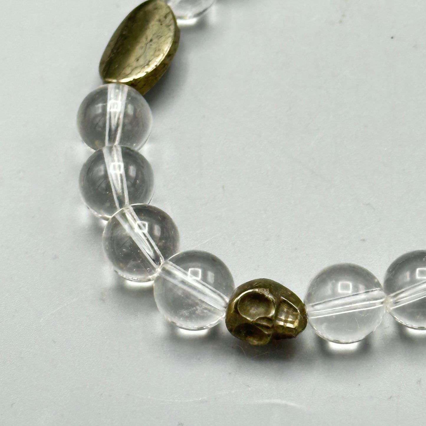 Quartz and Pyrite Skull Bracelet
