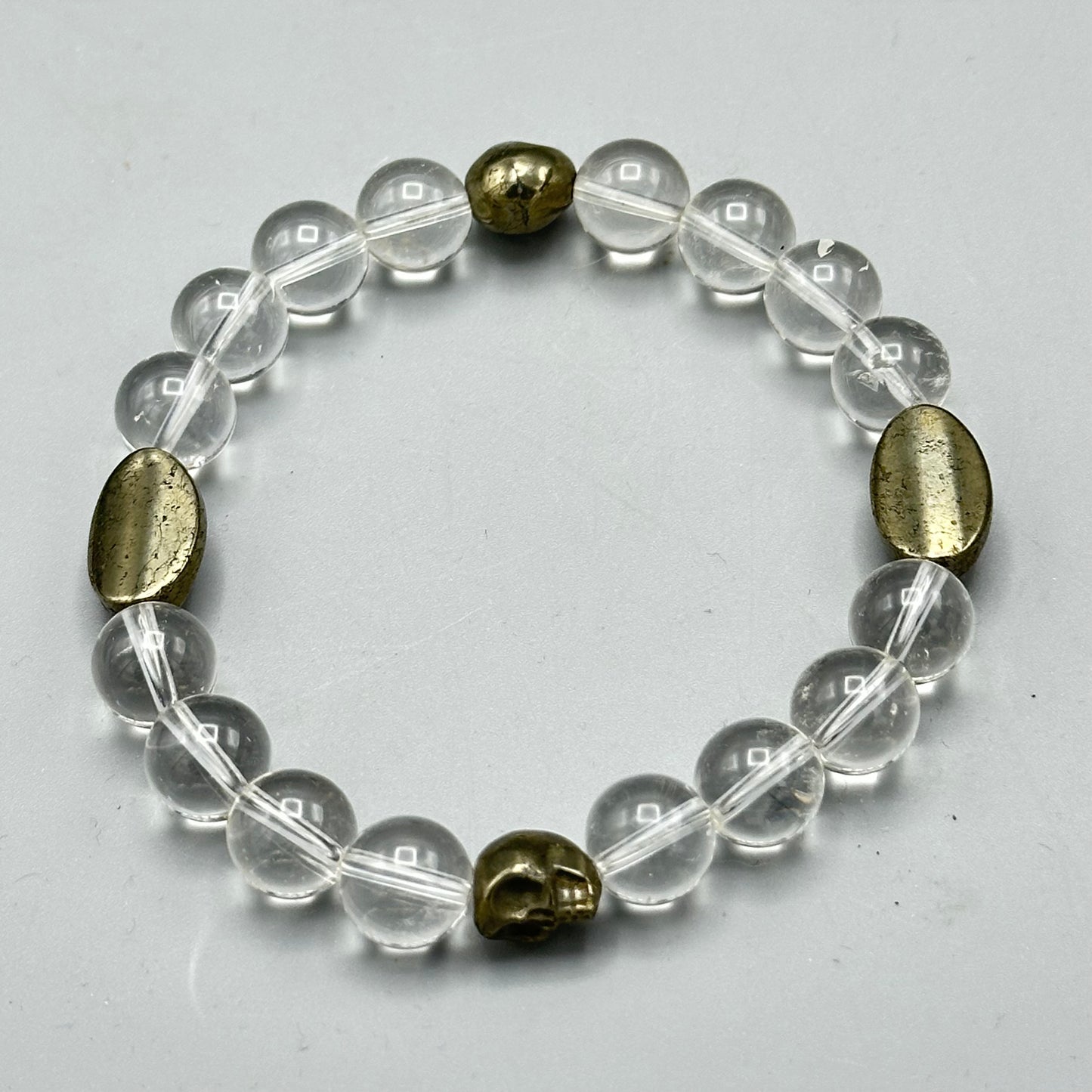 Quartz and Pyrite Skull Bracelet