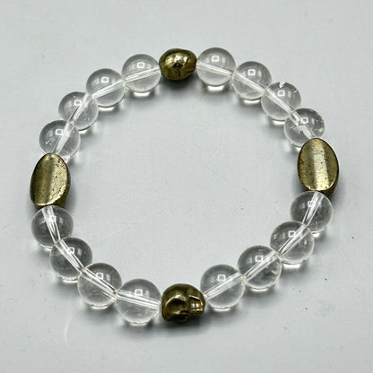 Quartz and Pyrite Skull Bracelet