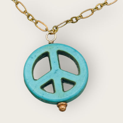 Blue Howlite Peace Sign Copper Necklace
