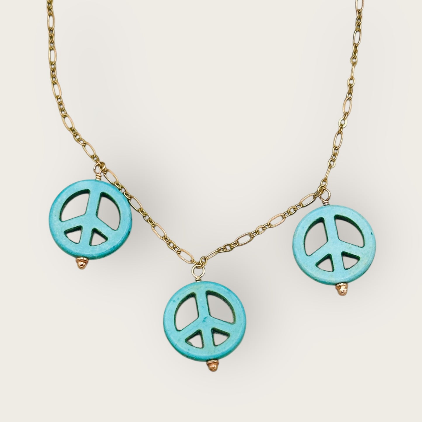 Blue Howlite Peace Sign Copper Necklace